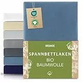 Dreamzie Premium Spannbettlaken 90x200cm bis 100x200cm Blau, Spannbetttuch aus 100% Jersey Biobaumwolle, 150 g/m² - Oeko-TEX