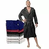 Twinzen Bademantel Herren - L - Dunkelgrau - 100% Baumwolle (350g/m²) OEKO-TEX® Zertifiziert - Bademantel mit Kapuze, 2 Taschen, Gürtel