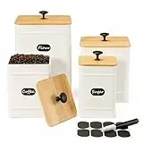 PERFNIQUE Küchen Vorratsdosen Set - 4er Kaffee Mehl Zucker Salz Aufbewahrung Set, Lebensmittel Vorratsdosen Mit Luftdicht Deckel (Weiß)