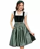 DIRNDLSTERN Damen Trachtenkleid Grün - Trachtenrock Midi Samt Dirndlkleid Oktoberfest Outfit mit Dirndlschürzen 34