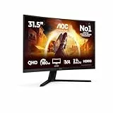 AOC CQ32G4VE 32 Zoll Curved, WQHD Gaming Monitor, 180Hz, Fast VA Panel, 1ms GtG, HDR10, FreeSync, (2560x1440 HDMI 2X 2.0 DP 1x 1.4) Schwarz