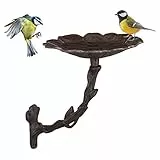 Relaxdays Vogeltränke aus Gusseisen, Blüte, Gartendeko, Wandmontage, Vogelfutterstelle, Wasserschale f. Wildvögel, braun
