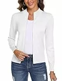 Aottori Cardigan Damen Sommer Kurz Strickjacke mit Reißverschluss Strickjacken Langarm Stehkragen Elegant Trachtenjacke Pullover Einfarbig Strickmantel Jacke Outerwear Weiß S