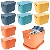 YEXEXINM Bunte Kunststoff-Aufbewahrungsbehälter mit Deckel und Griff, stapelbare Aufbewahrungsbox, Korb, Behälter, Schreibtisch-Aufbewahrungsbox, für Regal, Schrank, Küche, Bad, Büro, 25,4 x 17,8 x