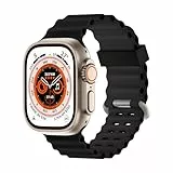 Higgs Ocean Ersatzarmband Kompatibel mit Apple Watch Armband Ultra/Ultra 2 49mm 45mm 44mm 42mm Damen/Herren, Silikon Sport Verstellbare Armbänder für iWatch Series 9 8 7 SE 6 5 4 3 2 1, Schwarz