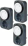 Brennenstuhl 3er Set Zeitschaltuhr MZ 20, mechanische Timer-Steckdose (Tages-Zeitschaltuhr mit erhöhtem Berührungsschutz) grau