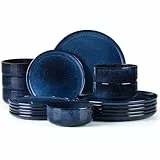 Joyfair Geschirrset 6 Personen, 18-tlg Steinzeug Tafelservice Set, Kratzfest Reaktive Glasur Geschirr Set mit Speiseteller, Dessertteller, Müslischalen, Mikrowellen- & Spülmaschinenfest, Tiefsee Blau
