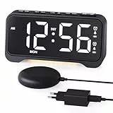 ROCAM Wecker Laut für Tiefschläfer, Wecker Digital mit 3 Vibrationsstufen & 5 Lautstärken, Vibrationswecker mit Doppelalarm & 3 Weckzyklen, Großes Display mit Wochentag, Nachtlicht, Snooze, USB & DST