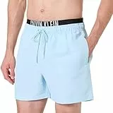 Calvin Klein Herren Badeshorts Medium Double mit Logobund, Blau (Skim Blue), L