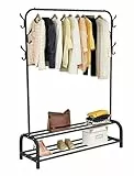 Shoze Kleiderständer Freistehender Kleiderbügel Trockengestell Metall Bekleidungsschiene Schlafzimmer Kleiderstange mit unterem (Kleiderstangen mit zwei Ablagefächern, Schwarz)