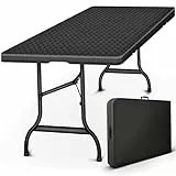 tillvex Gartentisch klappbar Rattan Optik 180x75cm | Buffettisch mit Tragegriff | Klapptisch für Garten Terrasse und Balkon | Campingtisch 6 Personen
