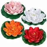 Amosfun 4 Stück Schwimmende Künstliche Lotusblumen Und Seerosen 17 cm Pu Teichdeko Für Garten Aquarium Terrasse Natürliche Wasserpflanzen Dekoration