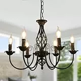 Comely Deckenleuchte Schwarz, Industrielle Kronleuchter, 6 Lichter E14 Industrielle Pendelleuchten, Pendellampe Vintage für Wohnzimmer, Schlafzimmer, Diele Küche, Esszimmer