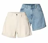 VERO MODA Damen VMZURI HR Loose Denim Shorts, Kurze Jeans, Jeansshorts, Ecru/Ecru/Lt Blue, M