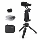 Moman Smartphone-Mikrofon mit Videokit, Shotgun-Mikrofon mit Nierencharakteristik, Kondensator-Richtmikrofon mit Mini-Stativ Grip Rig, Handy-Handyhalter für Handys/Kameras VM10