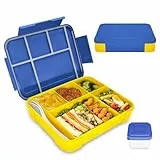 IJIAMY Brotdose Kinder mit Fächern, 1300ml Jausenbox Kinder, Auslaufsicher Bento Box, Lunchbox Kinder, Vesperdose für Kindergarten & Schule (blue-yellow)