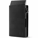 CARD Nine! Magnet Kartenetui S - Premium Slim Wallet - Geldbörse mit RFID-Schutz - Portemonnaie für Herren - Geldbeutel mit Magnetverschluss (Crazy-Horse-Leder Schwarz, Münzfach)