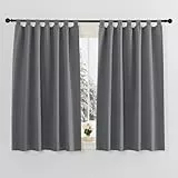 PONY DANCE Gardinen Kurz Schlaufenschal 2er Set - Küchen Vorhänge Kurz H 145 x B 140 cm Blickdichte Gardinen Grau Verdunklungsvorhänge Kinderzimmer Thermovorhang gegen Kälte