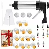 Gebäckpresse für Spritzgebäck Edelstahl Teigspritze Spritzgebäck Presse mit 16 Schablonen, 8 Tüllen, Spritzbeutel Keksbeutel für Kuchen Kekse Churros