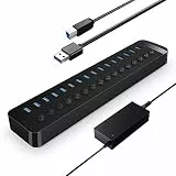 ORICO USB Hub 3.0 Aktiv 16 Ports 78W Mit Netzteil Einzelne EIN/Aus-Schalter und 12V / 5A Energien-Adapter für Desktop-Computer, PC, iMac, Mobile HDD, Flash-Laufwerk, aufladeniPad