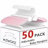 WJWSKI Kleiderbügel Kinder, 50 Stück 29-37CM Mitwachsende Kinderkleiderbügel Stapelbare Baby Kleiderbügel mit Hosenständer Platzsparend Kinderbügel rutschfeste Kunststoff Baby Bügel(Rosa)