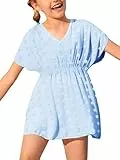Haloumoning Mädchen Bademode Cover Ups Kinder Strand Coverups Bikini Badeanzug Cover Up Niedliches Strandkleid, Blau, 12-14 Jahre