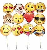 JZK 12 x Emoji Foto Verkleidung Papier Partei Requisiten Photo Booth auf Stick für Kinder Erwachsene Party Favour Zubehör für Hochzeit Hen Party Geburtstag Weihnachten Halloween
