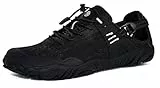 Gaatpot Barfußschuhe Atmungsaktiv Traillaufschuhe rutschfest Fitnessschuhe mit Klettverschluss für Herren Damen,Schwarz,EU40