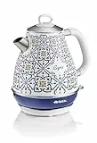Ariete 2869 Elektrischer Wasserkocher Capri, 1,7 L Fassungsvermögen, mit Abnehmbarem Filter und 360° Kabelloser Basis, Mediterranes Design, Automatische Abschaltung, Edelstahlgehäuse, 2000 W