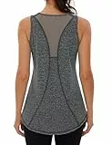 Wayleb Sporttop Damen Yoga Tanktop Mesh Rücken Ärmelloses Sport Oberteil Laufen Fitness Funktions Gym Activewear-Tanktops, Dunkelgrau L