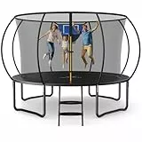 MERACH Trampolin Outdoor 305 cm/366 cm/427 cm/488 cm, Trampolin Sicherheitsnetz und Basketball, MaxLoad 150KG Bodentrampolin Outdoor Gartentrampolin