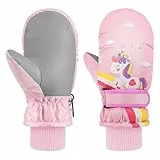 MoKo Handschuhe Kinder, Winterhandschuhe Kinder & Fäustlinge Kinder - Winddicht und Wasserdicht, Skihandschuhe Kinder für Outdoor Sports Snowboard für Jungen Mädchen von 5-10 Jahren, M, Helle Rosa
