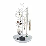 Relaxdays Schmuckständer Baum, Schmuckaufbewahrung Ketten, Ohrringe & Armbänder, HxBxT 30x16x15 cm, Schmuckbaum, weiß