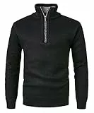 KTWOLEN Herren Pullover Fleece Gefüttert Langarm Strickpullover mit Stehkragen Winterpullover Fleecepullover Feinstrick Sweat Sweatshirt Pullover mit Reißverschluss, Schwarz, M