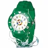 Ayybboo Kinderuhr Jungen Mädchen,Lernuhr Armbanduhr Kinder Analog mit 3ATM Wasserdicht,Weiches Band,Leicht Ablesbar 4-12 Jahre (Dunkelgrün)