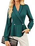 GRACE KARIN Bluse Damen Elegant V-Ausschnitt Revers Langarm Oberteile Damen Herbst Business Outfit Büro Tops Dunkelgrün L