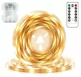 DBFAIRY LED Strip Batteriebetrieben, 2M 60 LED Streifen Batterie mit Fernbedienung Timer, Wasserdicht Lichtleisten für Schlafzimmer Schrank Zuhause Party Dekoration (Warmweiß)