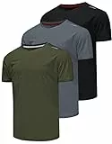 Csqtongan 3er Pack Sport Tshirts Herren Funktionsshirt Sportshirt Kurzarm T-Shirt Schnelltrocknend Atmungsaktiv Sport Shirt Männer Laufshirt Gym Trainingsshirt Herren, Schwarz/Grau/Grün M