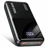 Power Bank 20000mAh 22.5W Klein Schnellladefunktion Powerbank 1 USB-C 2 USB-A Mini Externe Handyakkus LCD Display Akkupack für iPhone 17 16 15 14 13 Smartphones Travel Camping Outdoor etc (black01)