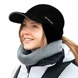 TOP-EX ChicPony™M/L/XL Wasserdicht Basecap Damen Winter mit Ohrenklappen Pferdeschwanz Beanie Warm Mütze mit Fleecefutter Damen Laufen Wintermütze Reflektierend Camping Schwarz L/XL