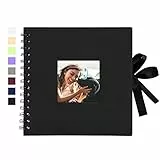 Vienrose Fotoalbum Scrapbook Album 20,5x20,5 cm DIY Seidenband Fotobuch Spiralalbum 40 Schwarze Seiten für 10x15 Fotos für Baby Memory Book Valentinstag Geburtstag Jahrestag Geschenk Schwarz