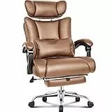 BASETBL Bürostuhl 200kg, Ergonomischer Chefsessel mit Belastbarkeit, 60cm breite Sitzfläche, 9cm verstellbare breite Kopfstütze, multifunktionale Fußstütze, EN12520 Zertifiziert, Bürosessel，Braun