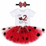 FYMNSI Baby Mädchen Zweiter 2. Geburtstag Outfit Marienkäfer Kostüme Baumwolle Kurzarm Strampler Body Prinzessin Tütü Tüll Rock Schleife Stirnband 3tlg Bekleidungsset Rot - 2. Geburtstag 2 Jahre