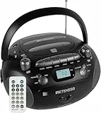 Retekess TR630 Tragbarer CD-Player und Kassettenrekorder, AM-FM-Radio, USB/TF-Kartenwiedergabe, unterstützt Stereo-Sound (schwarz)