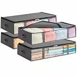 Lifewit 4 Stück Unterbettkommode Aufbewahrungstasche, Faltbare Unterbett Aufbewahrungsbox, Storage Boxes mit Deckel, Unterbett Aufbewahrung für Kleider Unterbett Kleiderschrank, 90L Grau