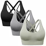 HBselect Sport BH Damen Starker Halt Träger Gekreuzt Rücken Große für Fitness Lauf Yoga Gepolstert Bustier Cross Back Push up BH S Schwarz Grün Grau