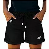 Jamicy Jeans Damen Shorts Sommer Stretch Jeansshorts High Waist Zerrissen Destroyed Jeanshose Kurz Casual Damen-Shorts Loose Fit Sommershorts Fashion Freizeitshorts Tunnelzug Kurze Hose Schwarz XXL
