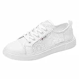 Generisch Sneaker damen Freizeitschuhe Damen Bestickte sneaker Spitze Atmungsaktive Stoffschuhe Elegante Frauen Schnürhalbschuhe Laufschuhe Leicht Sportlich Flache Schuhe Walkingschuhe
