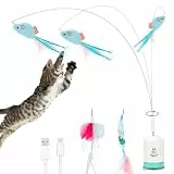 Migipaws Interaktives Katzenspielzeug mit starkem Saugnapf, 70 cm flexiblem Draht und DIY Biegedesign, Katzenangel mit Federn & Auto-Timer, Katzenspielzeug selbstbeschäftigung,wiederaufladbar