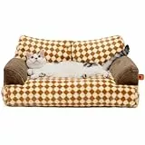 MEWOOFUN groß Katzenbett kleines Hundesofa Flauschig und waschbar Katzensofa Hundebett für Katzen, weich Katzenbett katzencouch mit Rutschfester Unterseite, Braun 66x48cm